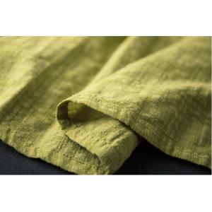 Simple Design Loose Cotton Linen T-shirt Green Casual Tee