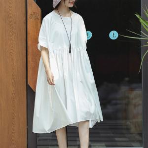 Basic Comfy Cotton White Dress Summer Empire Waist Beach Dress