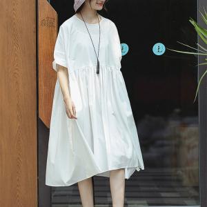 Basic Comfy Cotton White Dress Summer Empire Waist Beach Dress