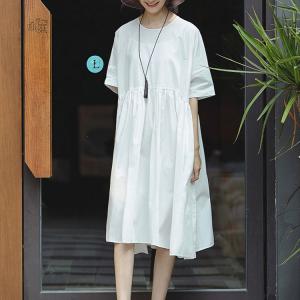 Basic Comfy Cotton White Dress Summer Empire Waist Beach Dress