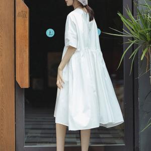 Basic Comfy Cotton White Dress Summer Empire Waist Beach Dress