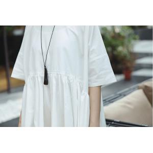 Basic Comfy Cotton White Dress Summer Empire Waist Beach Dress