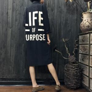 Korean Fashion Back Letter Oversized Shirt Dress Casual White Dress