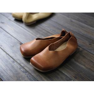 Square Toe Soft Leather Flats Plain Calf Slip-On