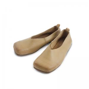 Square Toe Soft Leather Flats Plain Calf Slip-On