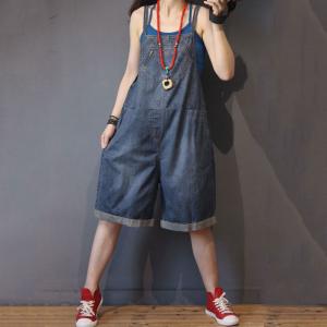 Preppy Style Denim Plus Size Rompers Womans Denim Rompers
