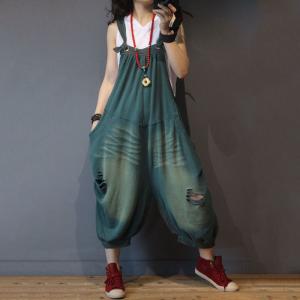 Street Style Ripped Balloon Jumpsuits Plus Size Distressed Jumpsuits