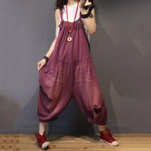 Street Style Ripped Balloon Jumpsuits Plus Size Distressed Jumpsuits