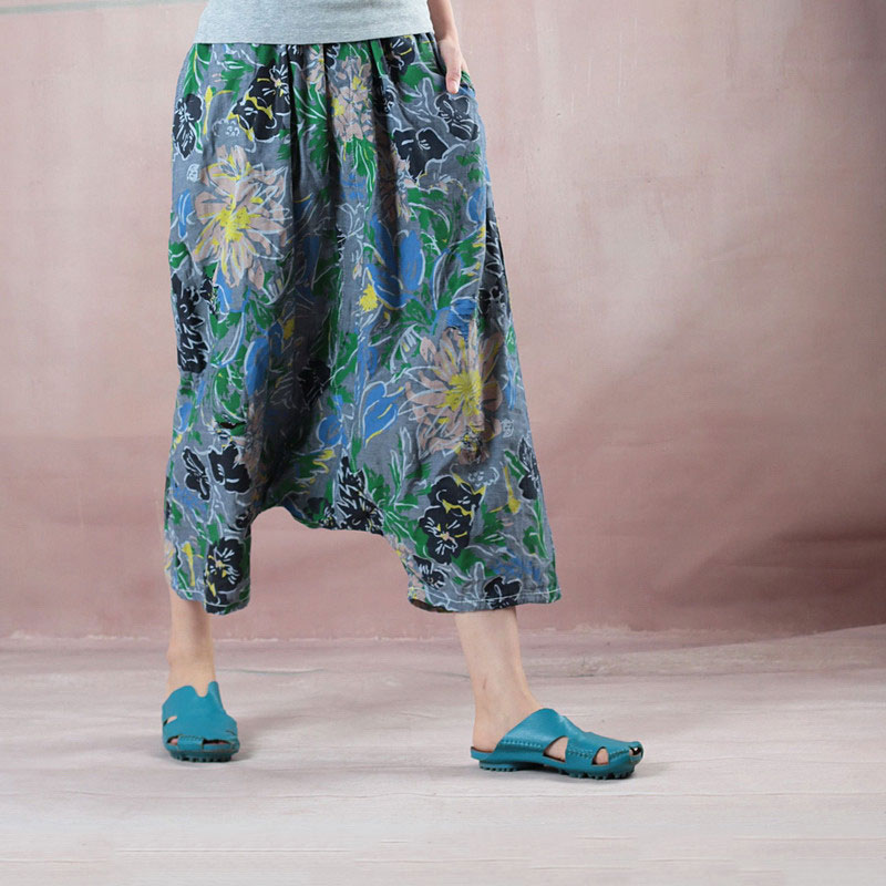 Individual Cotton Cropped Pants Fashion Printed Thai Pants in Sea Blue ...