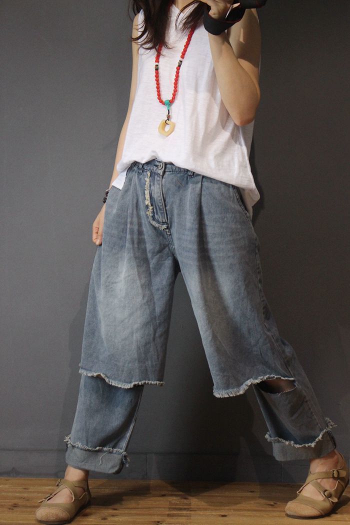 raw hem baggy jeans