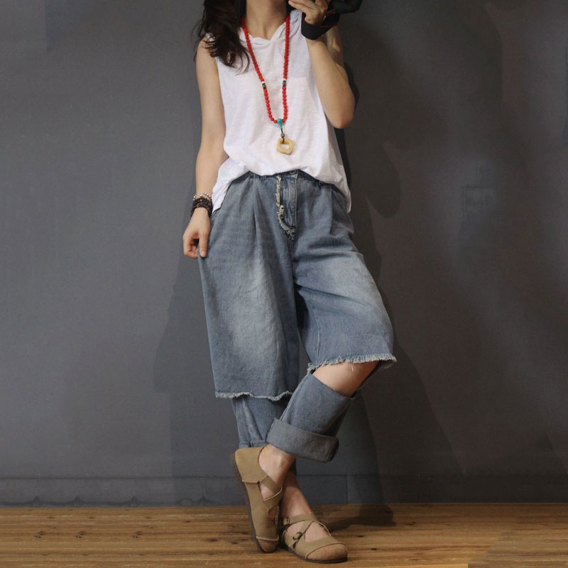 raw hem baggy jeans