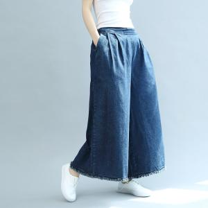 Solid Color Wide Leg Jeans Womans Plus Size Frayed Jeans