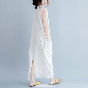 Comfy Sleeve Front Cross Cotton Maxi Dress Designer Sleeveless Dress