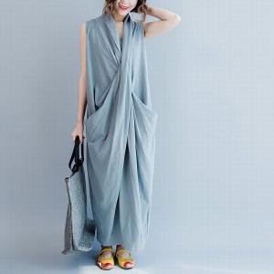 Comfy Sleeve Front Cross Cotton Maxi Dress Designer Sleeveless Dress