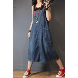 Big Pockets Loose Denim Dress Womans Jean A-Line Dress