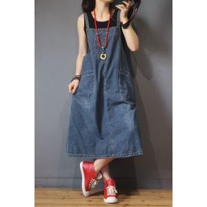 Big Pockets Loose Denim Dress Womans Jean A-Line Dress