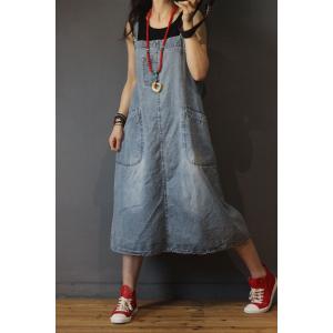 Big Pockets Loose Denim Dress Womans Jean A-Line Dress