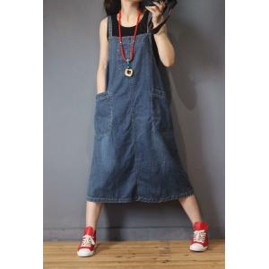 Big Pockets Loose Denim Dress Womans Jean A-Line Dress