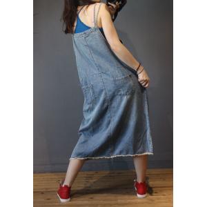 Girlish Frayed Denim Dress Light Blue A-Line Slip Dress