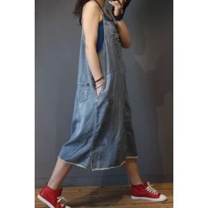 Girlish Frayed Denim Dress Light Blue A-Line Slip Dress