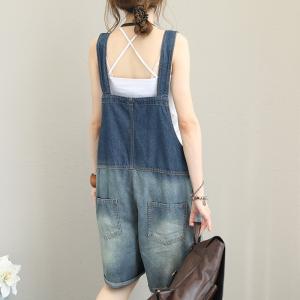 Gradient Blue Denim Plus Size Rompers Casual Ripped Overalls