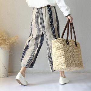 Boho Chic Vertical Striped Wrap Pants Cotton Linen Summer Trousers