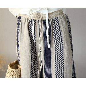 Boho Chic Vertical Striped Wrap Pants Cotton Linen Summer Trousers