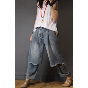Korean Style Raw Hem Ripped Jeans Fashion Baggy Jeans