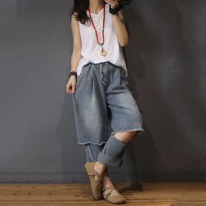 Korean Style Raw Hem Ripped Jeans Fashion Baggy Jeans