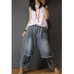 Korean Style Raw Hem Ripped Jeans Fashion Baggy Jeans