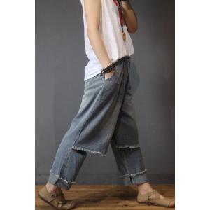 Korean Style Raw Hem Ripped Jeans Fashion Baggy Jeans