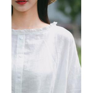 Korean Fashion Plus Size Linen Shirt Bat Sleeve Ruffles Casual  T-shirt