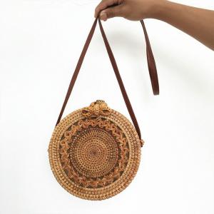 Bowknot Twisted Rattan Bag Handmade Circular Shoulder Bag