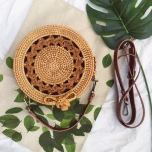 Bowknot Twisted Rattan Bag Handmade Circular Shoulder Bag