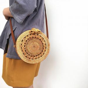 Bowknot Twisted Rattan Bag Handmade Circular Shoulder Bag