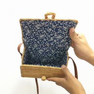 Boho Style Bowknot Rattan Baguette Square Bag