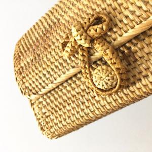 Boho Style Bowknot Rattan Baguette Square Bag