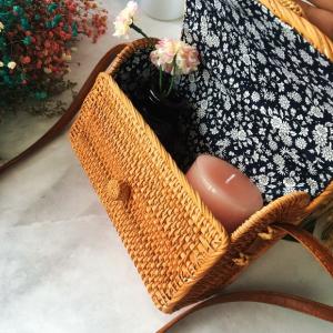 Boho Style Bowknot Rattan Baguette Square Bag