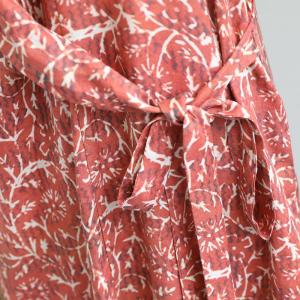 Beautiful Printing Vintage Wrap Dress Ramie Elegant Maxi Dress
