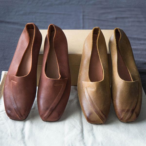 Manual Staining Cowhide Leather Flats Vintage Ballerina Shoes