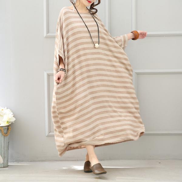 Casual Style Bat Sleeve Plus Size Maxi Dress Elegant Striped Caftan