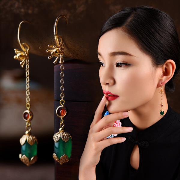 Beautiful Agate Long Earrings Vintage Designer Earrings for Woman