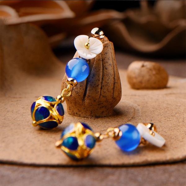 Blue Agate Womans Chinese Earrings Beautiful Designer Earrings