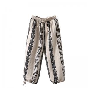 Boho Chic Vertical Striped Wrap Pants Cotton Linen Summer Trousers