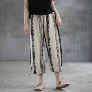 Boho Chic Vertical Striped Wrap Pants Cotton Linen Summer Trousers