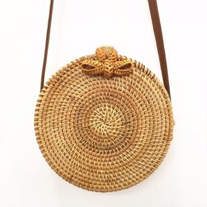 Bowknot Buttons Beach Bag Basic Rattan Shoulder Bag