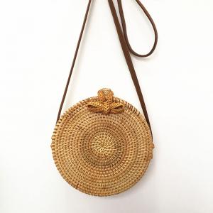 Bowknot Buttons Beach Bag Basic Rattan Shoulder Bag