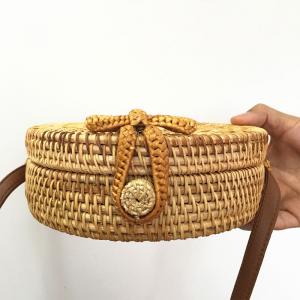 Bowknot Buttons Beach Bag Basic Rattan Shoulder Bag