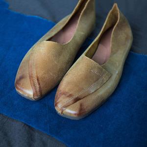 Manual Staining Cowhide Leather Flats Vintage Ballerina Shoes