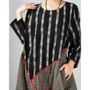 Loose-Fitting Gingham Folk Dress Long Sleeve Vintage Folk Abaya